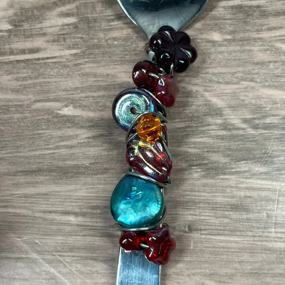 Appetizer Spoon and Spreader Beaded Flatware Set Multicolor Wire Wrapped